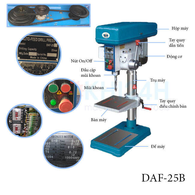 chi tiết máy khoan bàn bán tự động WDDM DAF-25B